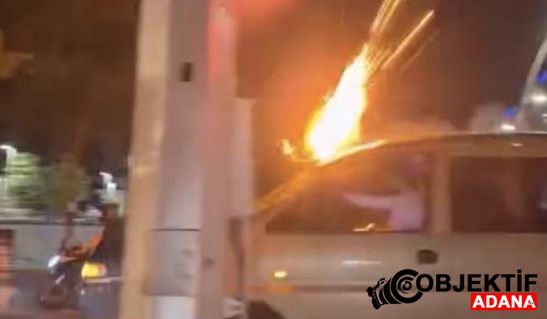 Araç üzerinden havai fişek attılar
